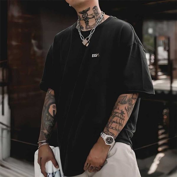 

essentail t-shirt designer tide sleeve summer 1977 street casual loose men women tshirts chest print 608, White;black