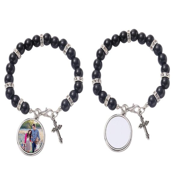 

fashion sublimation blank diy round charm beaded cross bracelet transfer printing love mens bracelet for woman thanksgiving valent3794489, Golden;silver
