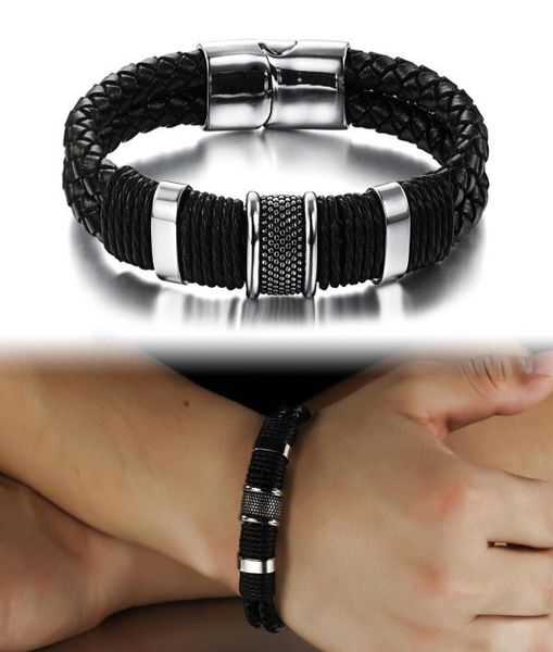 

mens genuine leather braided wristband bracelet stainless steel surfer black magnetic buckle lovers bracelets valentine039s day6945161, Golden;silver