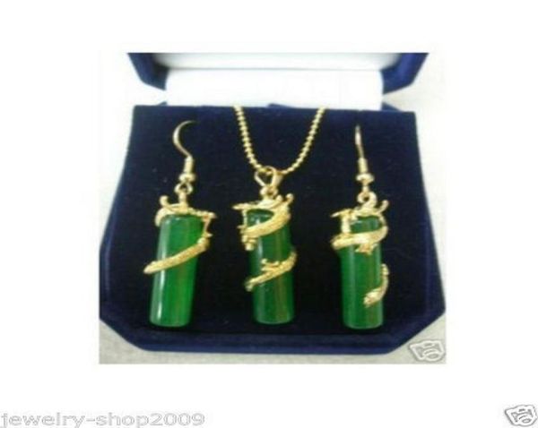 

costume jewelry green jade dragon necklace pendant earring setsltltlt7012259, Black
