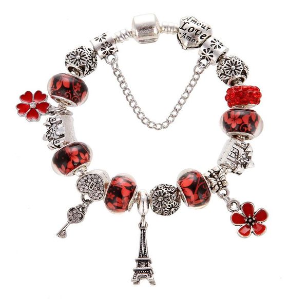 

2022 new original charm tower pendant red bracelet pandora platinum diy beaded ladies elegant jewelry with box holiday gift7535242, Golden;silver