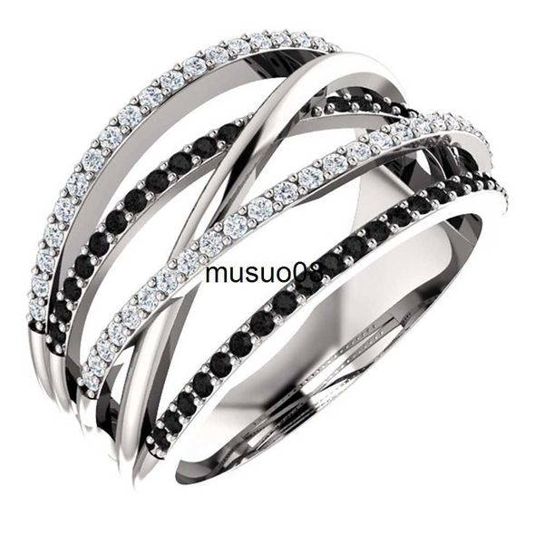 

band rings huitan new twist ethnic style women finger rings with black white stone micro paved surprise gift for women trendy jewelry rings, Silver