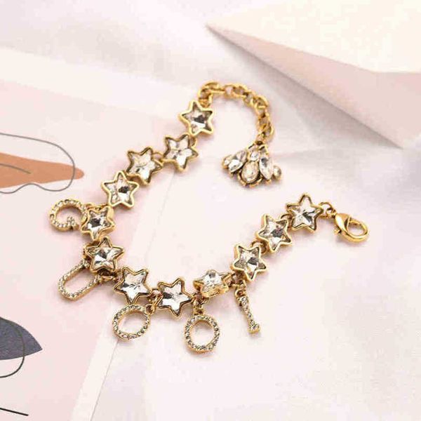 

new 2023 designer jewelry bracelet necklace ring accessories bee five pointed star inlaid diamond bracelet female personality ancient gold h, Black