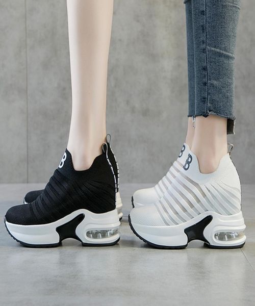 

summer women039s increased internal heightening shoes hidden wedge platform slip on elevator sneakers y2001116930947, Black