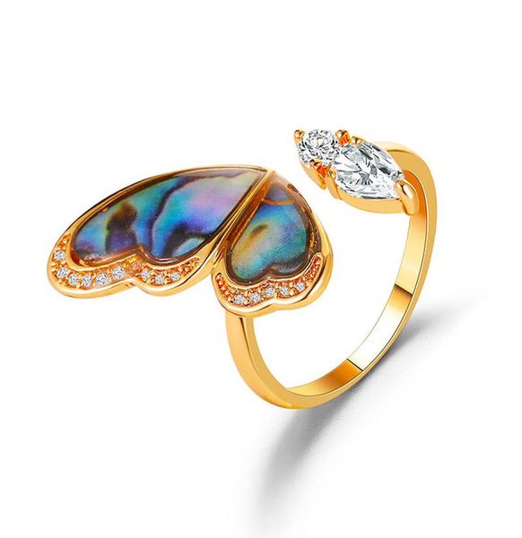 

the new dream seashells colorful butterfly wings ring ins wind temperament ring micro pave zircon opening ring lightly cooked styl1269787, Golden;silver
