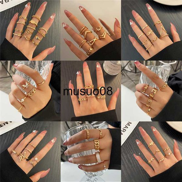 

band rings 25style bohemian vintage gold color geometric square round rings set for women black stone rings silver color chain ring jewelry