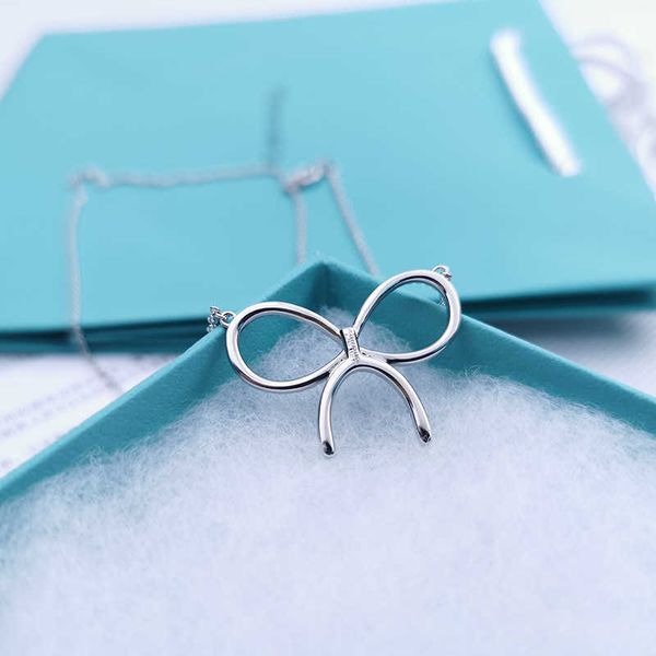 

brand tiffay full diamond pendant s925 sterling silver bow necklace live broadcast sweet clavicle chain female ins cold wind doho, Black
