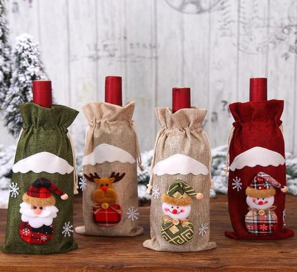 

christmas champagne bottle sleeve xmas flax wine cup cover protection festival gift bag fashion home xmas party decoration supplie8032657, Blue;pink