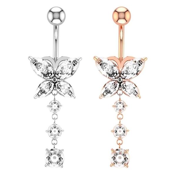 

shiny butterfly women belly button ring beautiful navel piercing body jewelry navel bell button rings crystal gold silver3899021, Silver