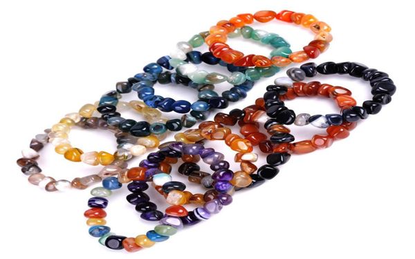 

irregular colorful natural agate stone handmade beaded charm bracelets for women girl party decor club energy jewelry4308215, Golden;silver