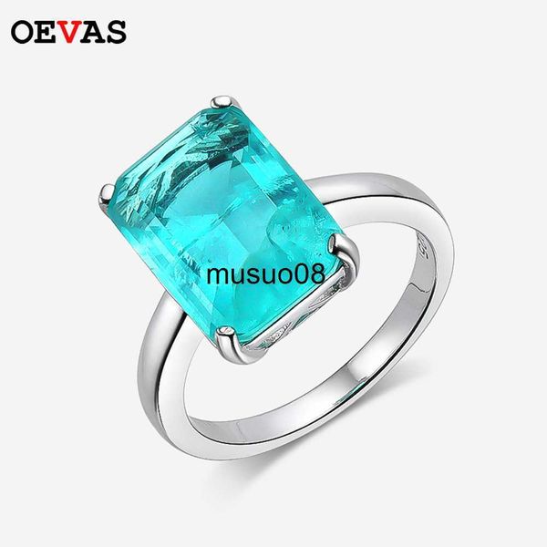 

band rings oevas 925 sterling silver 10*14mm synthesis emerald cut paraiba tourmaline wedding rings for women party fine jewelry gifts j2306