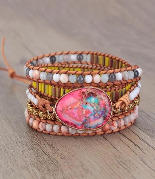 

sweet and romantic women039s bracelet natural stone luxury design weaving hand woven leather bohemian style beaded strands5886382, Black