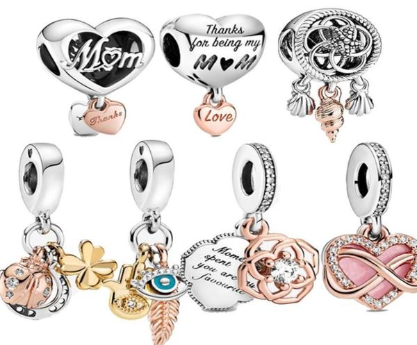 

brand new 925 sterling silver twocolor pave leaf rose gold ladybug fourleaf clover beaded pendant suitable for pandora bracelet 949478885, Black