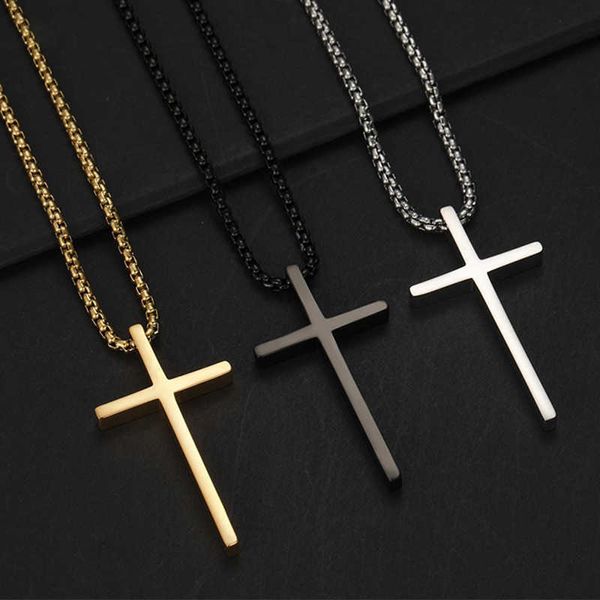 

pendant necklaces stainless steel cross pendant necklace for men women minimalist jewelry male female prayer necklaces chokers fashion jewel, Silver