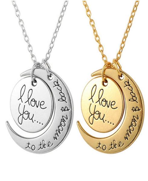 

fashion necklace moon necklace i love you to the moon and back for mom sister family pendant link chain8775769, Silver