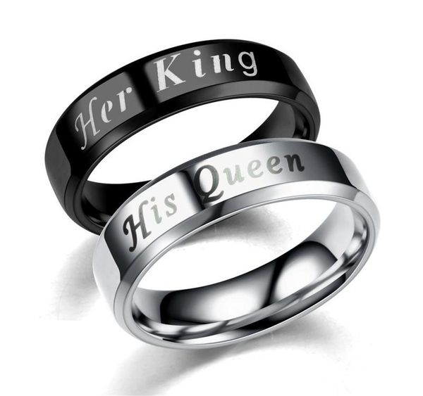 

her kinghis queen couple rings 6mm blacksilver color stainless steel smooth wedding engagement for women men jewelry9927239, Slivery;golden