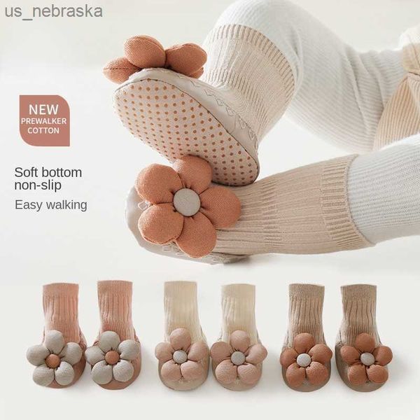 

indoor new baby girls floor socks nonslip leather rubber sole infant toddler socks cute flowers sock prewalker shoes l230518