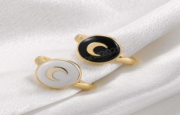 

fashion dripping oil blackwhite round coin ring for women trendy korea geometric gold moon opening adjustable rings jewelry9773965, Silver