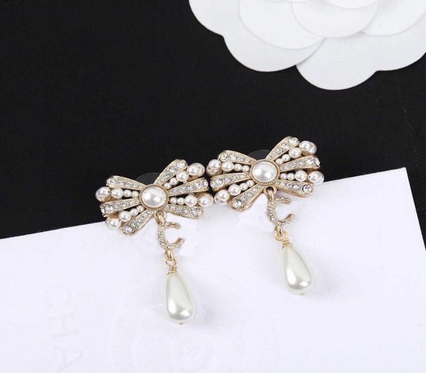 

2022 charm drop earring with diamond and nature shell beads knot shape for women wedding jewelry gift have box ps78008648739, Golden