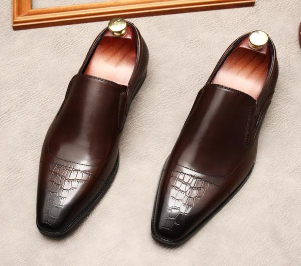 

mens fashion dress shoes wedding genuine leather pointed toe slip on formal business shoe black coffee oxford shoes men lofers8230208