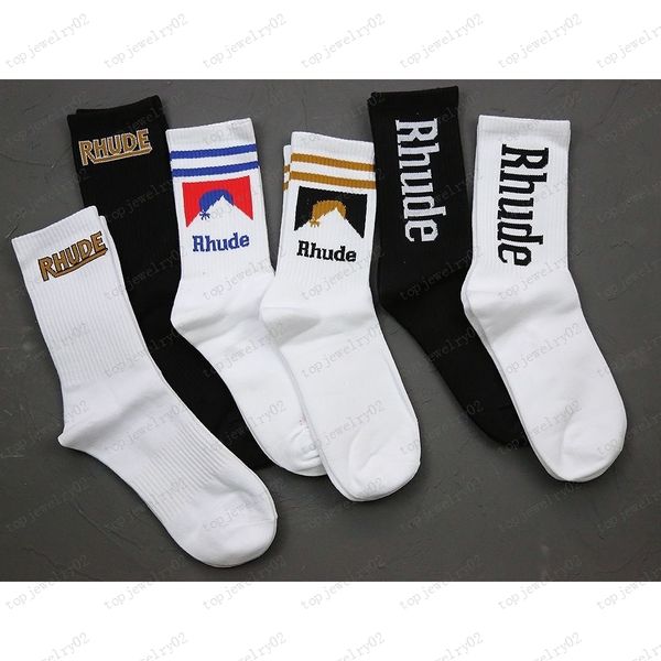 

socks simple letter cotton european american street trend men and women rhude couple in-tube socks 2023 weed elite branded, Black