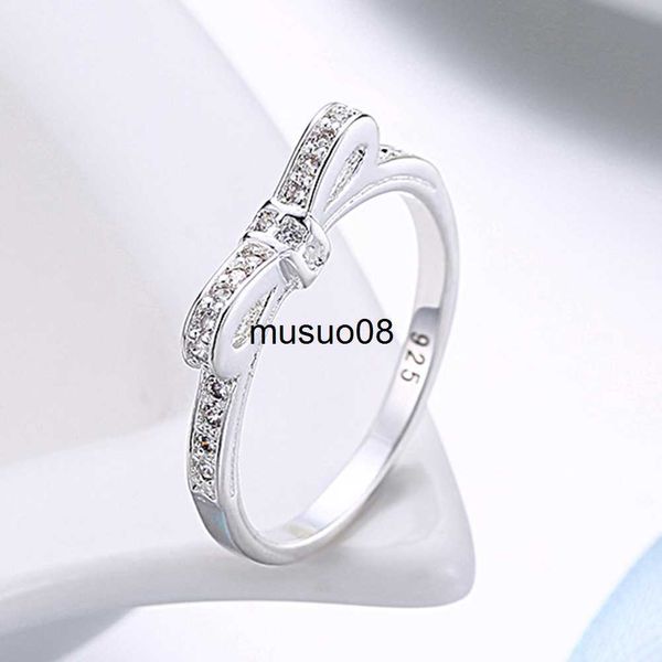 

band rings 925 sterling silver simple bowknot crystal rings for women size 6/7/8/9 luxury fashion party wedding accessories jewelry gifts j2