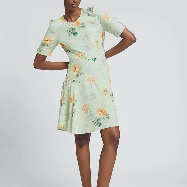 

2023 designer dresses for women with a round neck, floral floral design, waistband and slimming design robe, Black;gray