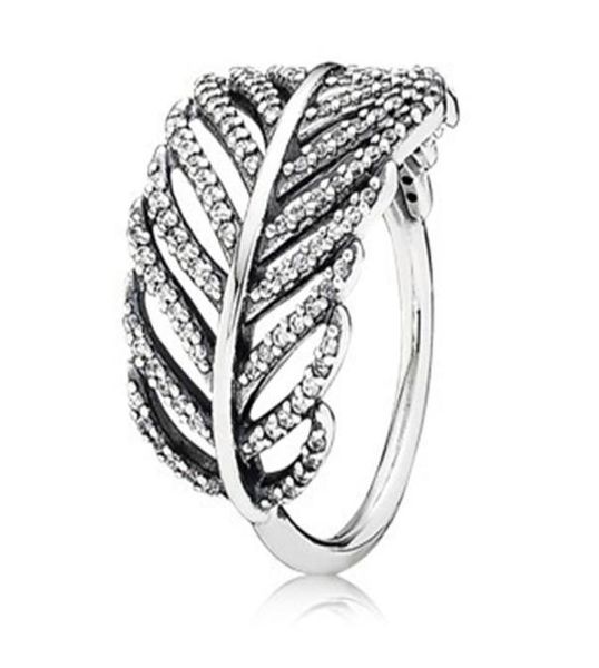 

cluster rings authentic 925 sterling silver shimmering feather ring for women anniversary party trendy gift fine europe jewelry2291948, Golden;silver