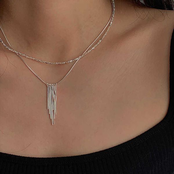 

korean version the new s925 sterling snake bone chain tassel for women's fashion, personality, versatility, and high-end sense of broke, Silver