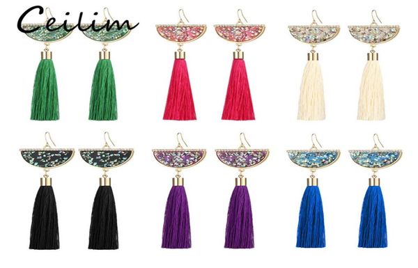 

new bohemian crystal tassel earrings black white blue red green silk fabric long drop dangle tassels earrings for women jewelry gi2783228, Silver