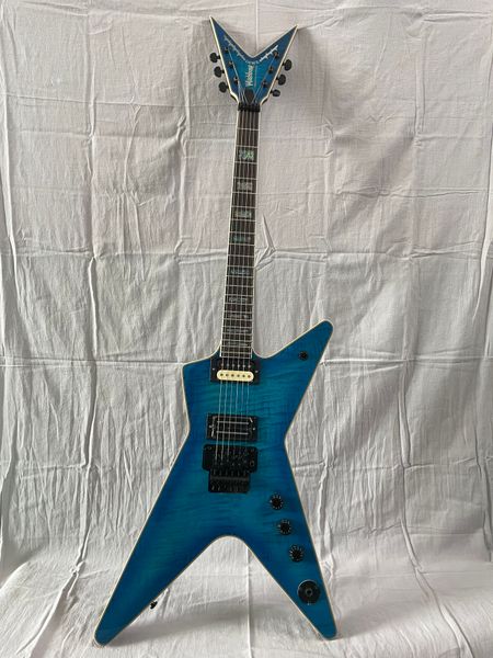 

custom dimebag darrell the dean new blue electric guitar with abalone inlay