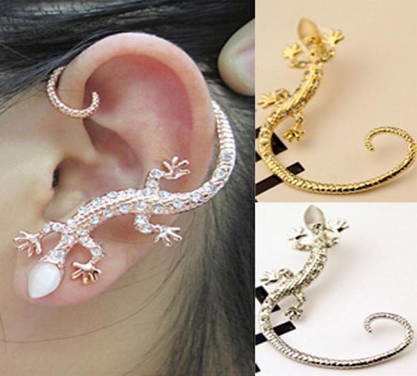 

earcuff fashion ear cuff rhinestone earrings cuff luxury elegant golden silver plated exaggerated gecko lizard crystal stud earrin7987282