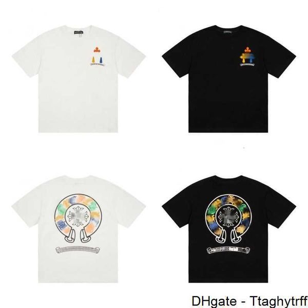 

designers mens t shirts heart brand crew neck chromes short sleeves tees ch t-shirts casual horseshoe sanskrit cross print s1a9, White;black