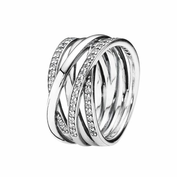

sparkling polished lines ring women mens 925 sterling silver designer jewelry original box for pandora rings set9603775, Slivery;golden