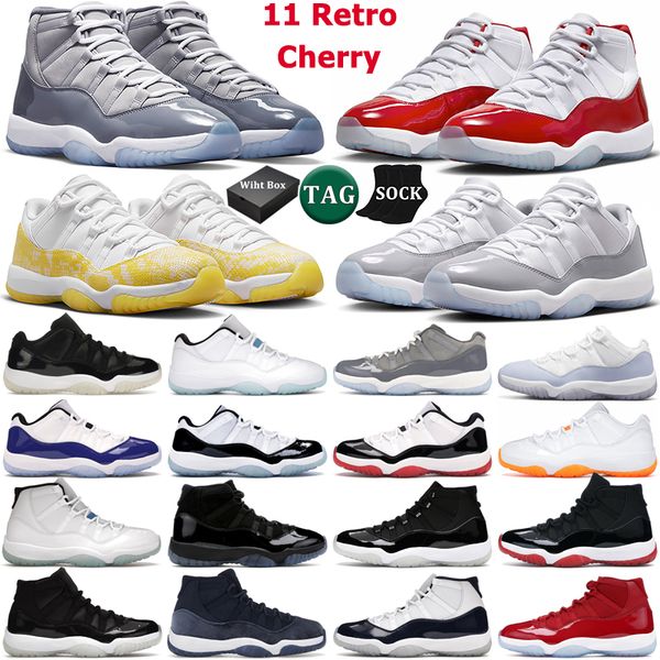 

with box 11 retro basketball shoes men women 11s cherry cool cement grey jubilee space jam bred concord low 72-10 yellow snakeskin citrus me