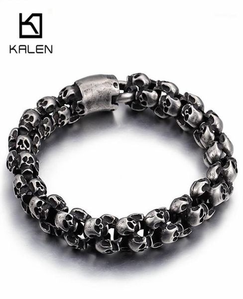 

punk long matte skull necklace bracelets for men stainless steel brushed skull charm link chain male gothic jewelry18686900, Golden;silver