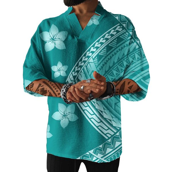 

green plumeria print vneck oversized t shirt polynesian samoan tradition pattern summer t shirt sport for men ola, White;black