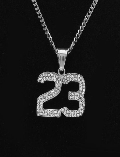 

stainless steel iced out 23 no pendant bling bling rhinestone crystal men039s hip hop pendant necklace chain drop 1133662, Silver
