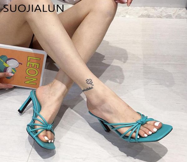 

suojialun 2020 new design narrow band slipper ladies thin high heel sandal summer outdoor dress slides casual flip flop shoes c0128368868, Black