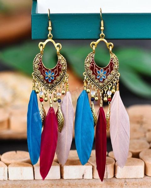 

bohemia feather dangle earrings women summer gold color pendant earrings vintage jewelry1927772, Silver
