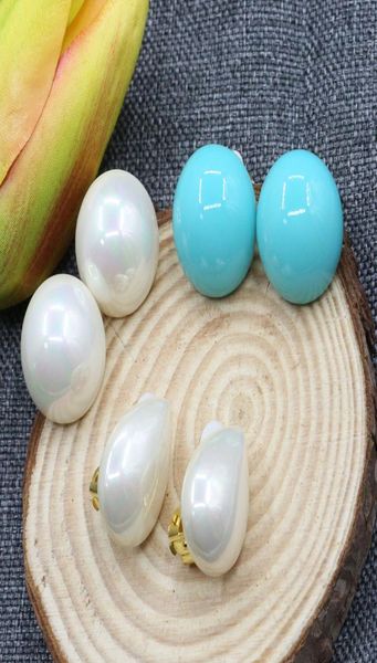 

natural turquoise blue white shell pearl ear clip stud earrings for women lady jewelry2041647, Silver