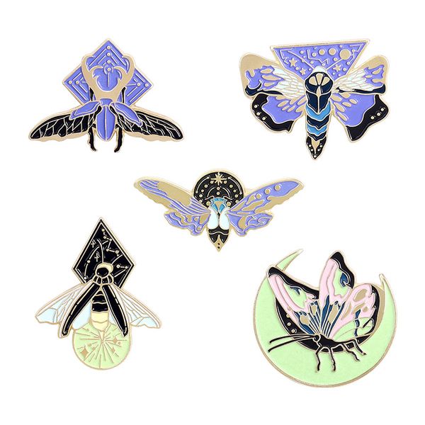 

creative luminous enamel pin moth butterfly moon custom brooches bag lapel pin cartoon animal badge jewelry gift for kids friends, Gray