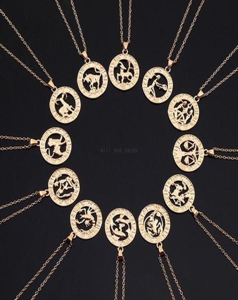 

12 zodiac sign necklace coin pendant gld chain aries taurus pendants charm star sign choker astrology necklaces women fashion jewe6297311, Silver