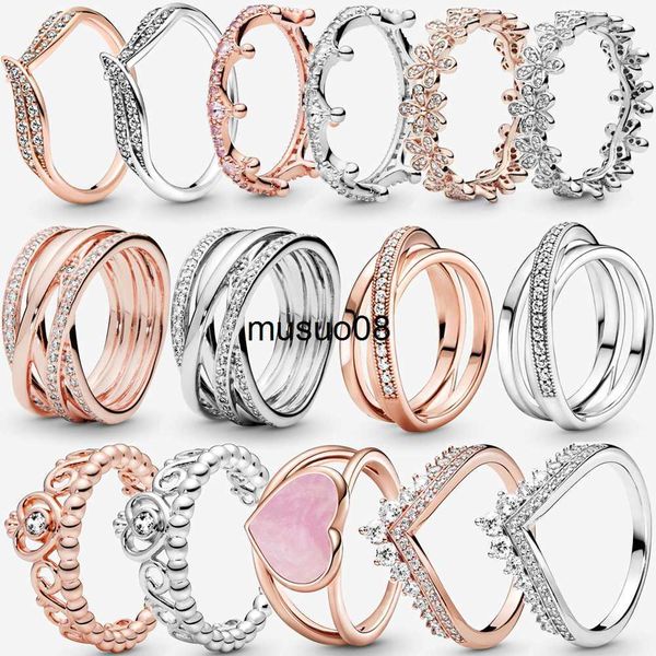 

band rings 2022 new 925 sterling silver princess tiara crown sparkling love heart cz rings for women engagement jewelry anniversary j230602