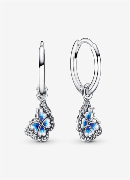 

rose gold plated 100 925 sterling silver blue butterfly hoop earrings fashion european earring wedding egagement jewelry accessor9819286, Golden;silver