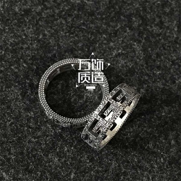 

new 2023 designer jewelry bracelet necklace ancient pure rattan engraved hollow out ring for men women, Silver