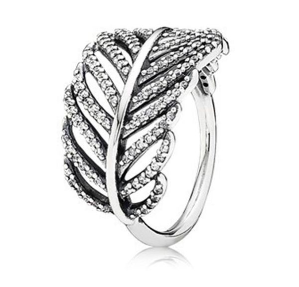 

cluster rings authentic 925 sterling silver shimmering feather ring for women anniversary party trendy gift fine europe jewelry4962316, Golden;silver