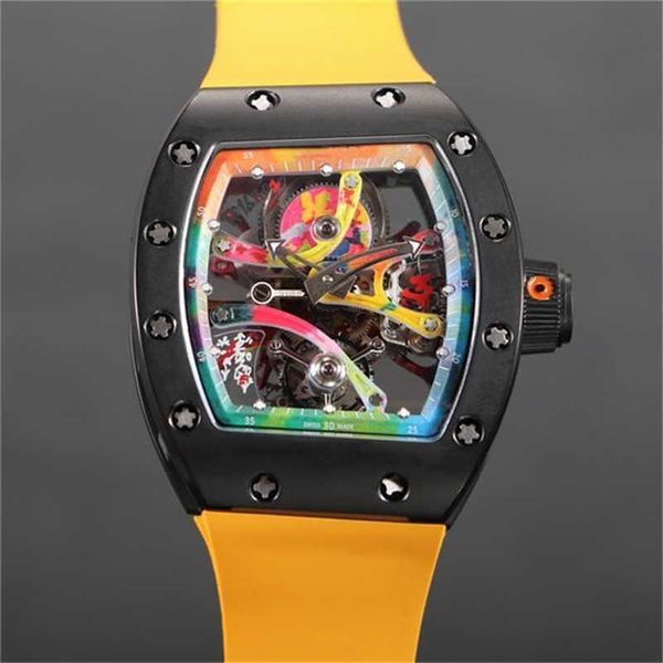 

designer watches fashion richards montre de luxe mens tourbillon movement carbon fiber case watch wristwatches, Slivery;black