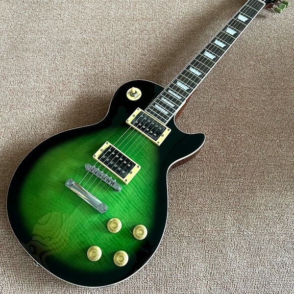 

custom shop, flame maple lp standard green electric guitar, silver hardware, guitar, ing