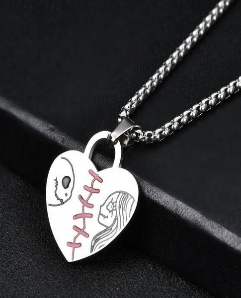 

chains nightmare before christmas jack and sally necklace for mens women gothic couple heart lock pendant collares de moda2355079, Silver